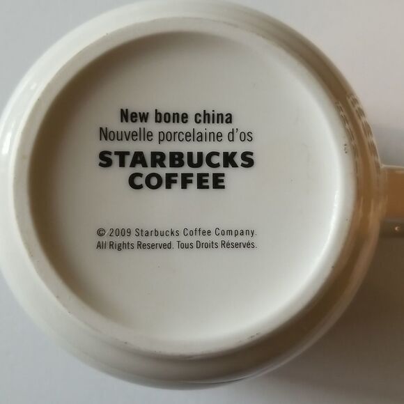 2009 Starbucks New Bone China Collectable Ceramic Coffee Bean Mug Set of 2 - Picture 4 of 5